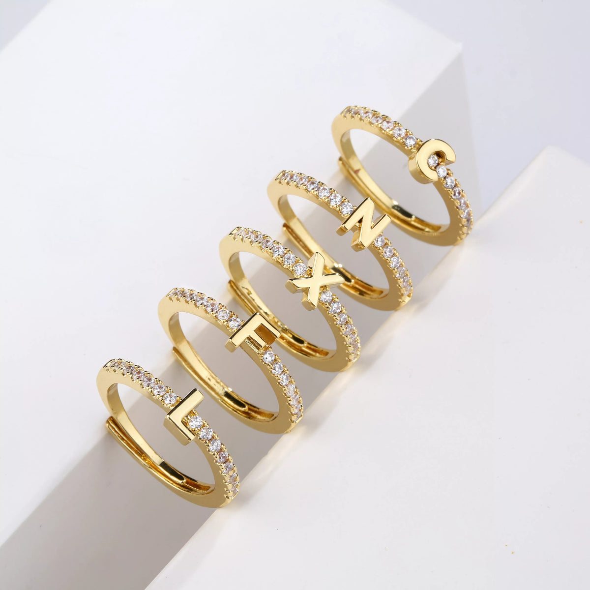 Radiant Adjustable Letter Initial Rings - Veinci