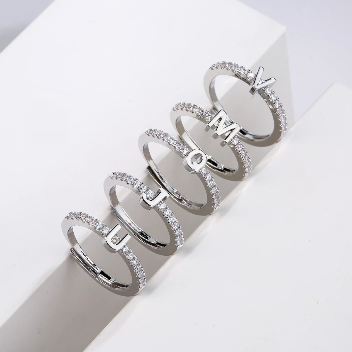 Radiant Adjustable Letter Initial Rings - Veinci