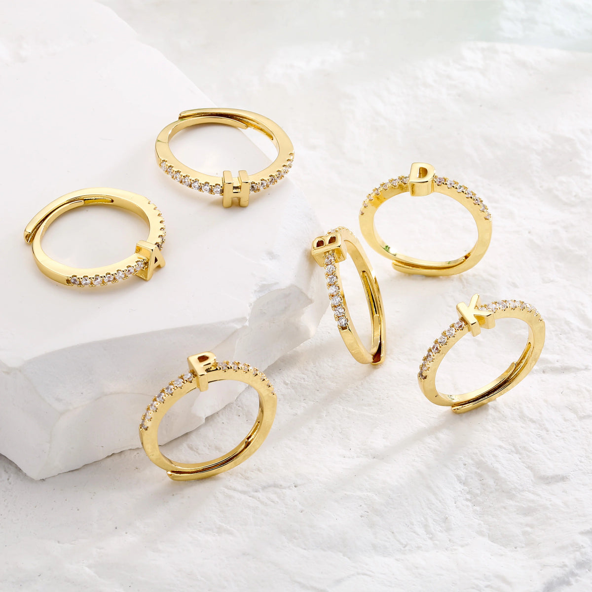 Radiant Adjustable Letter Initial Rings - Veinci