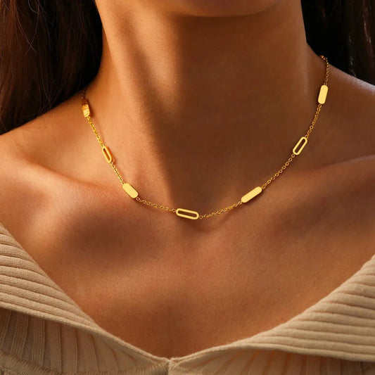 Rectangle Contrast Dainty Choker Necklace - Veinci