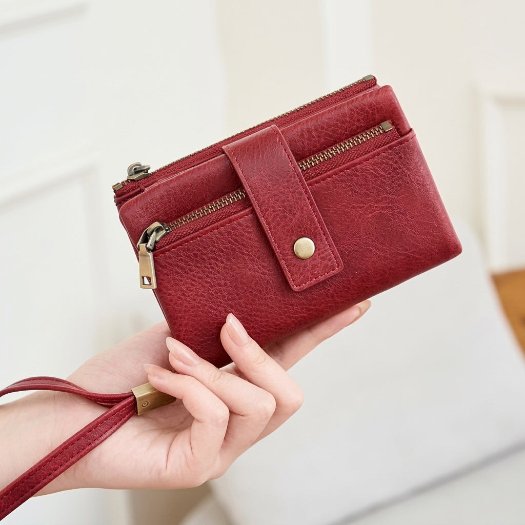 RFID Blocking Elegant Zipper Buttoned Wallet