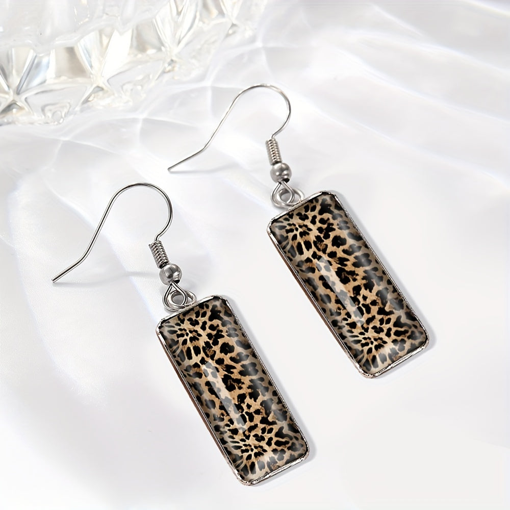 Leopard Print Rectangular Drop Earrings
