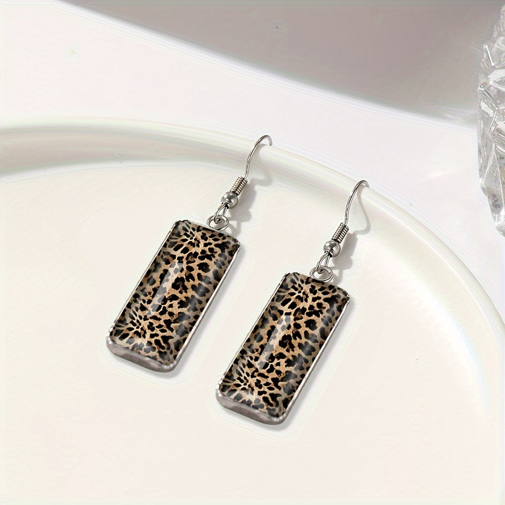Leopard Print Rectangular Drop Earrings