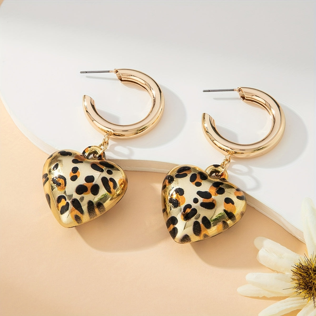 Bold Leopard Print Heart Hoop Earrings