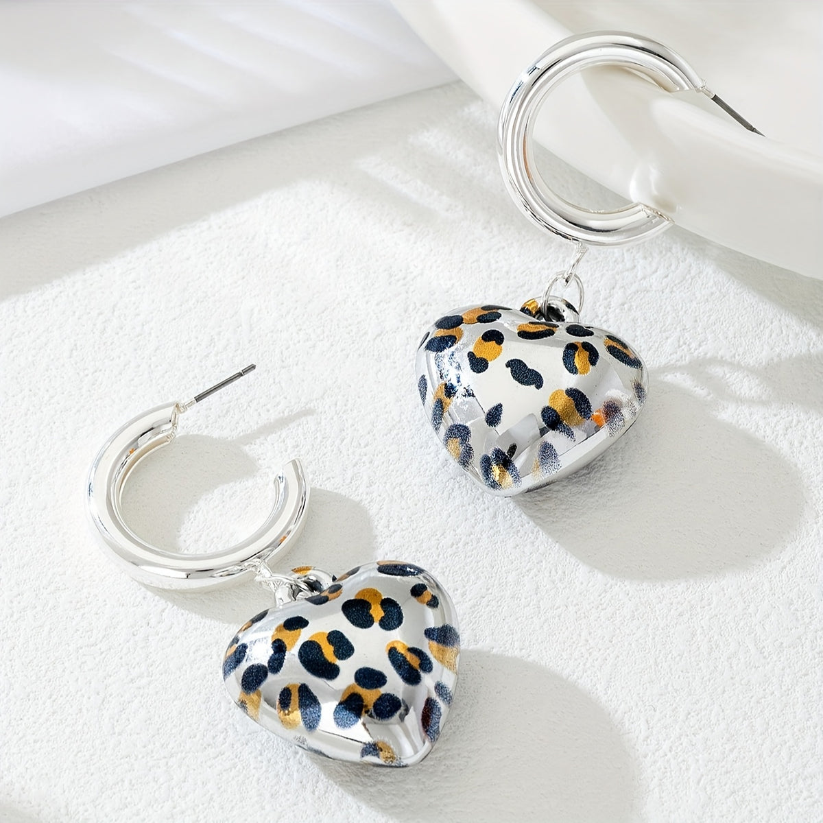 Bold Leopard Print Heart Hoop Earrings