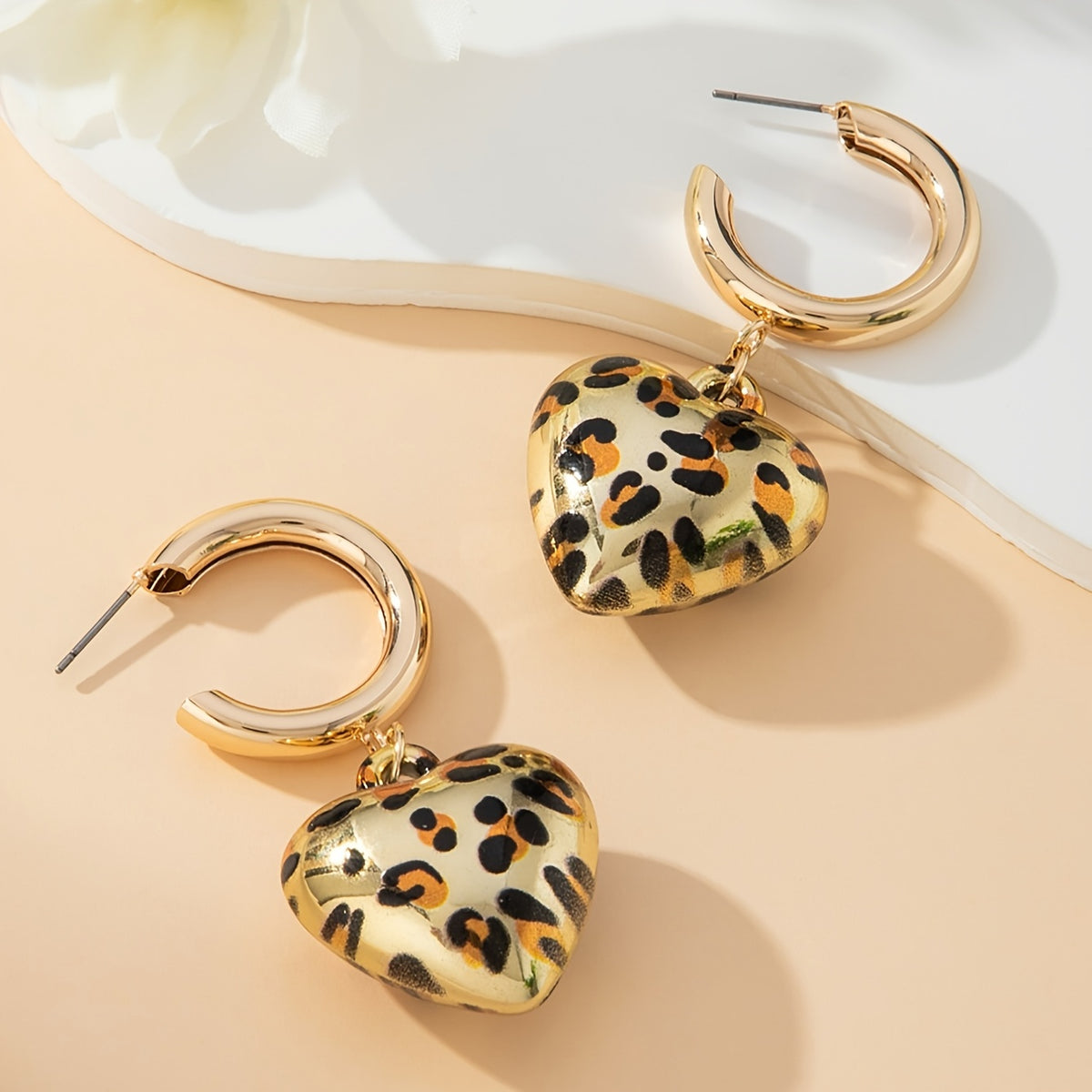 Bold Leopard Print Heart Hoop Earrings