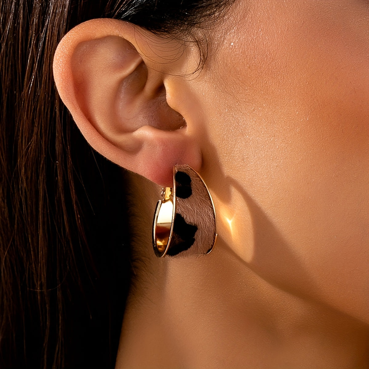 Faux Fur Leopard & Cow Print Hoop Earrings
