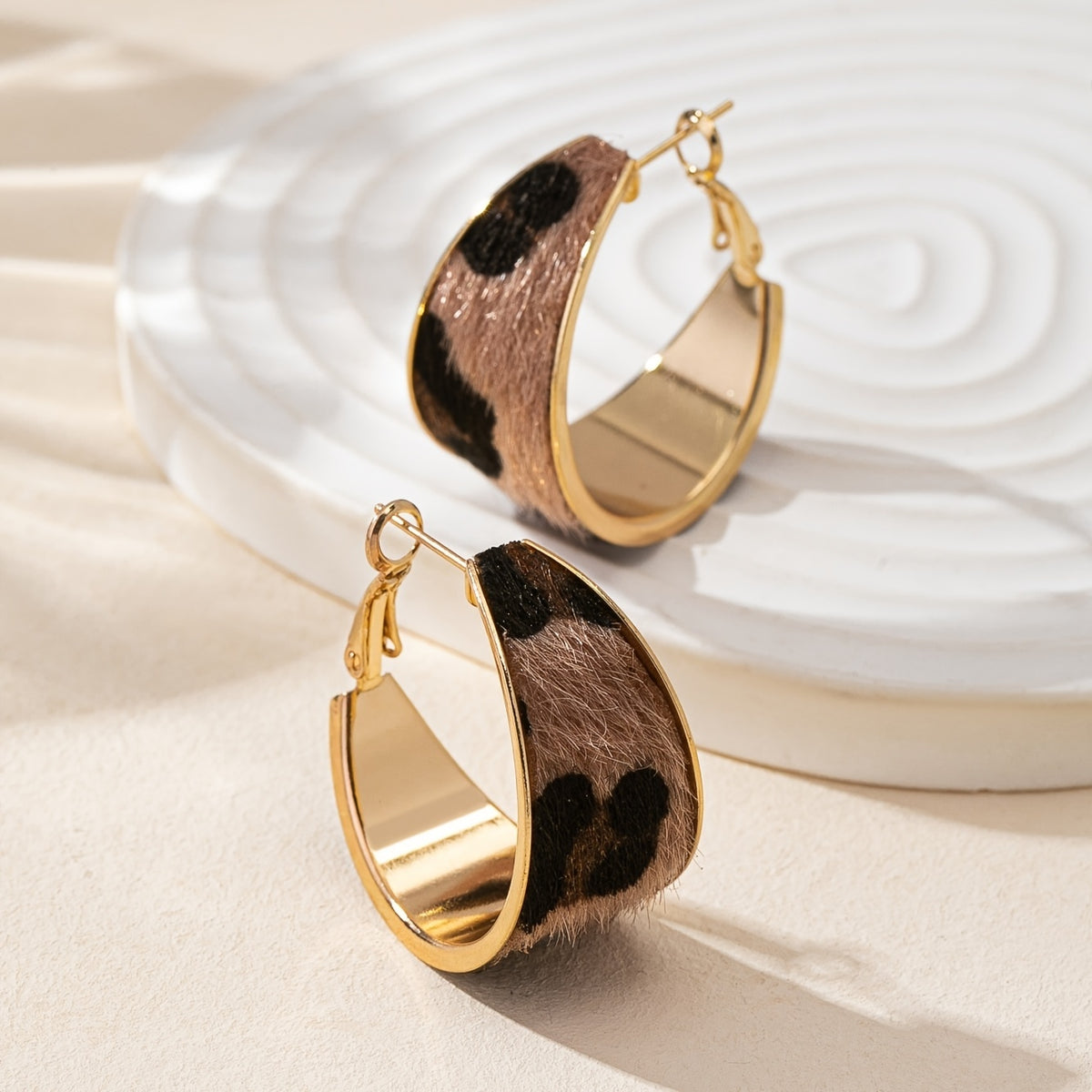 Faux Fur Leopard & Cow Print Hoop Earrings