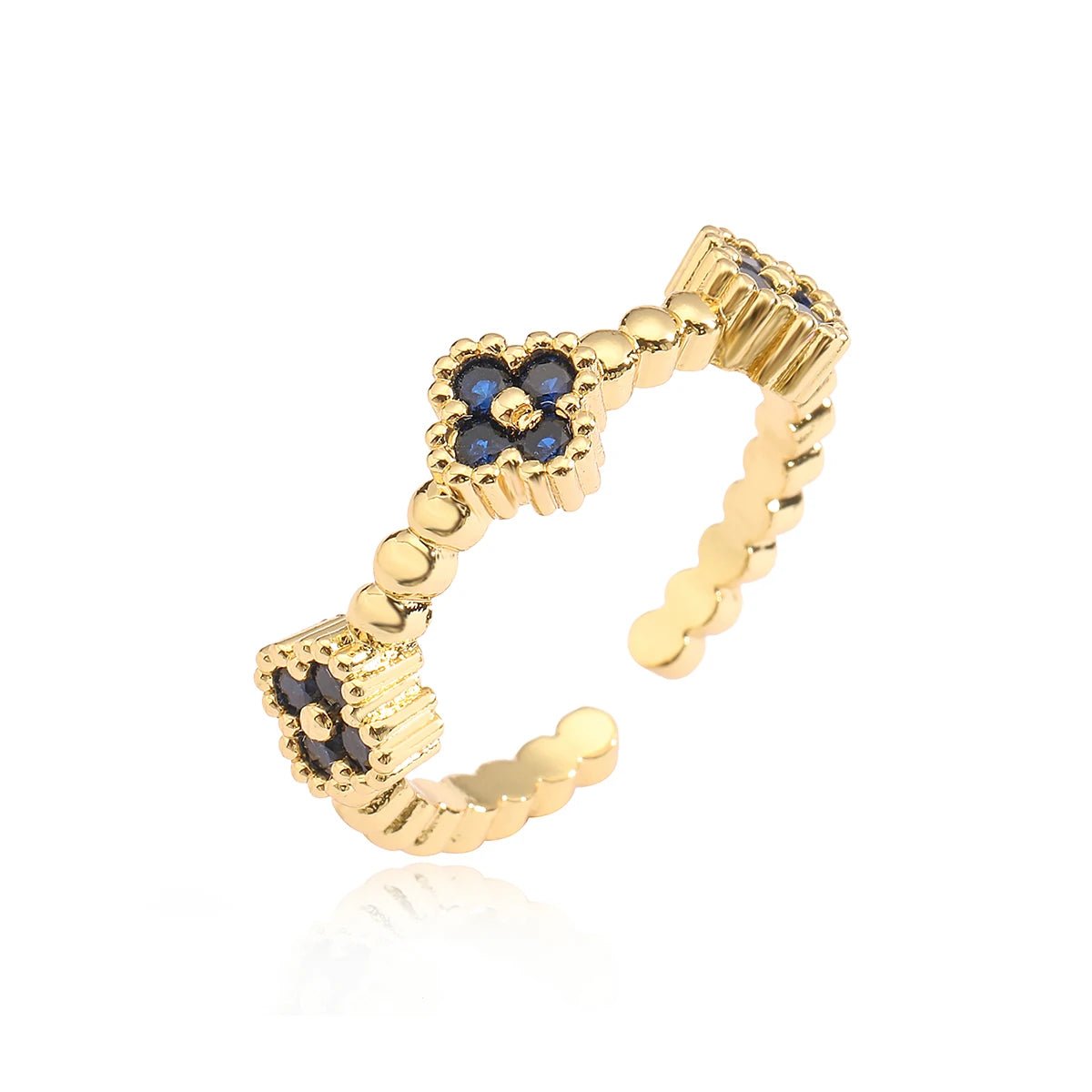 Resizable Trio Textured Floral Rings - Veinci
