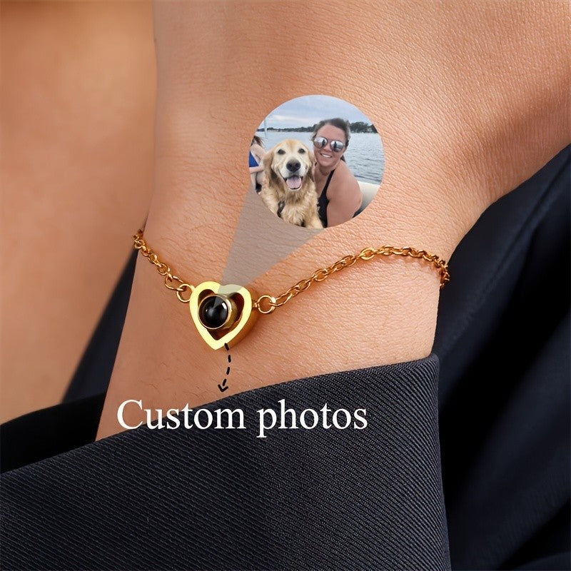 18k Romantic Projection Photo Heart Bracelet