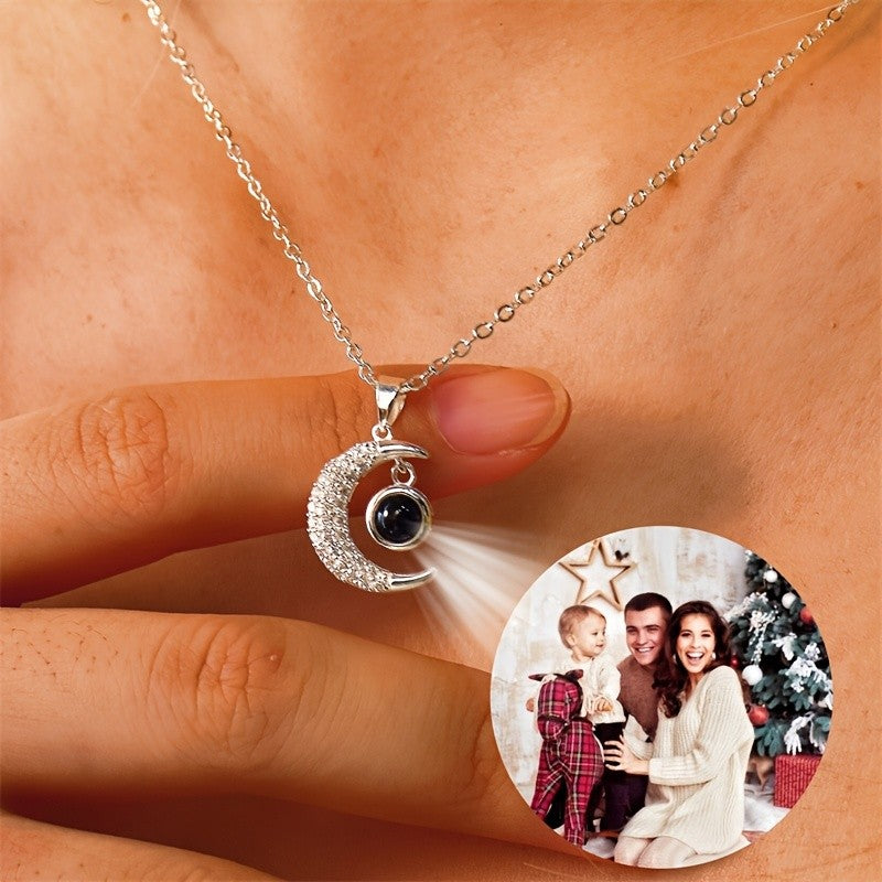 18k Dainty Crescent Moon Photo Projection Necklace