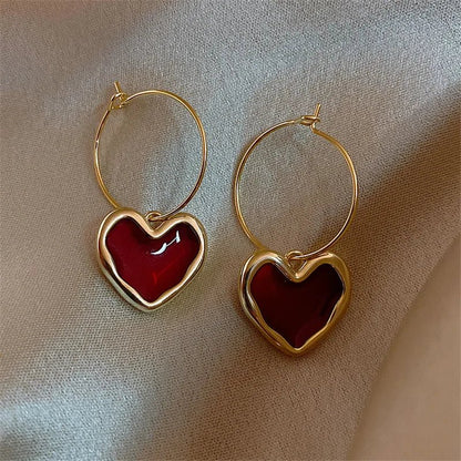 Romantic Burgundy Heart Earrings - Veinci