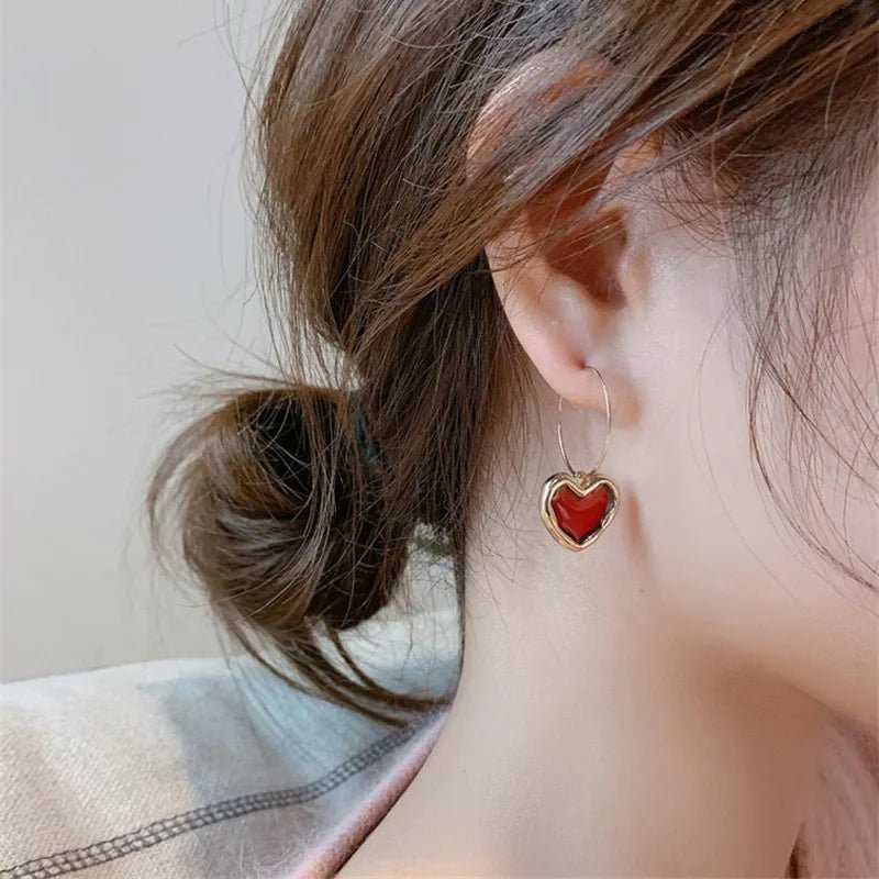 Romantic Burgundy Heart Earrings - Veinci