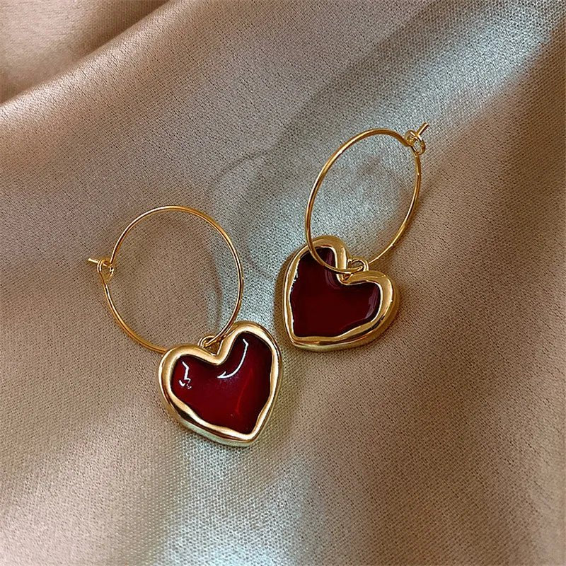 Romantic Burgundy Heart Earrings - Veinci
