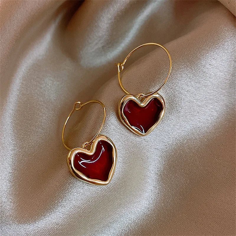 Romantic Burgundy Heart Earrings - Veinci