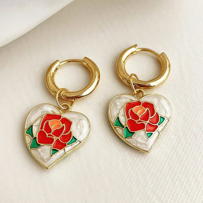 Romantic Flowing Heart Rose Earrings - Veinci