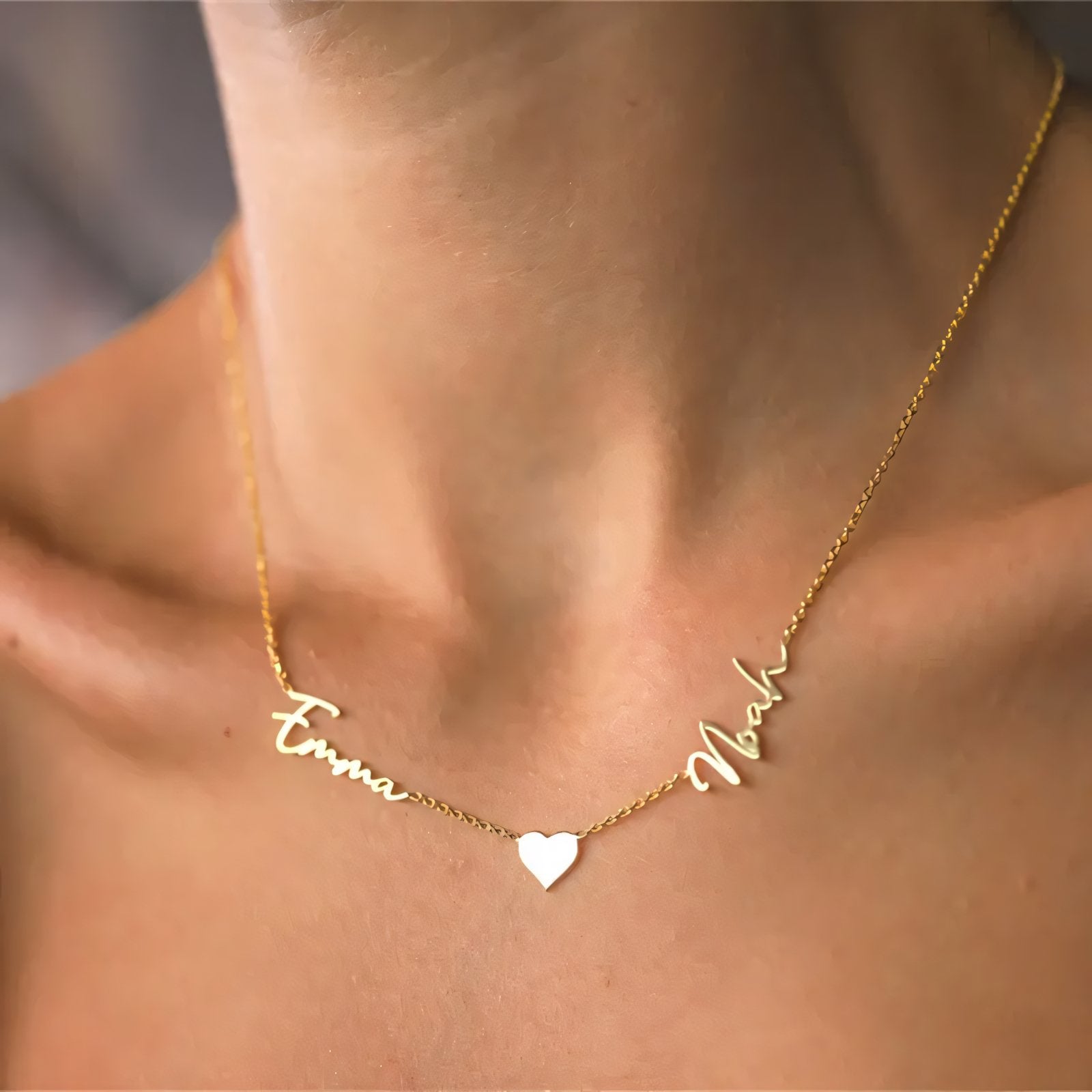 Romantic Two Name Dainty Heart Necklace - Veinci