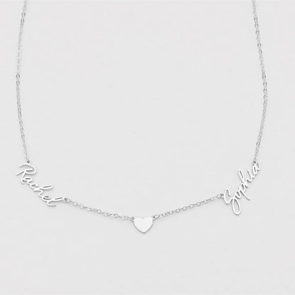 Romantic Two Name Dainty Heart Necklace - Veinci