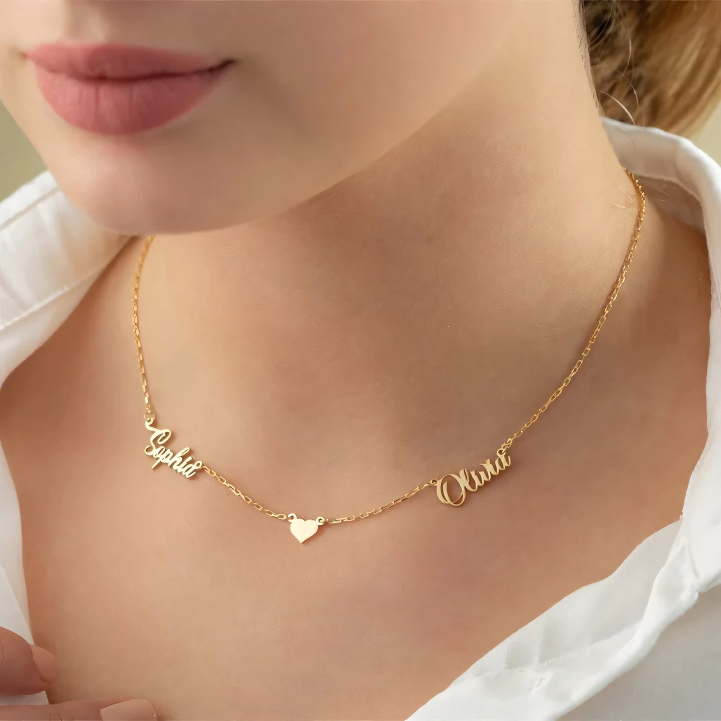 Romantic Two Name Dainty Heart Necklace - Veinci