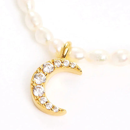 S925 Dainty Diamond Charm Pearl Necklace - Veinci