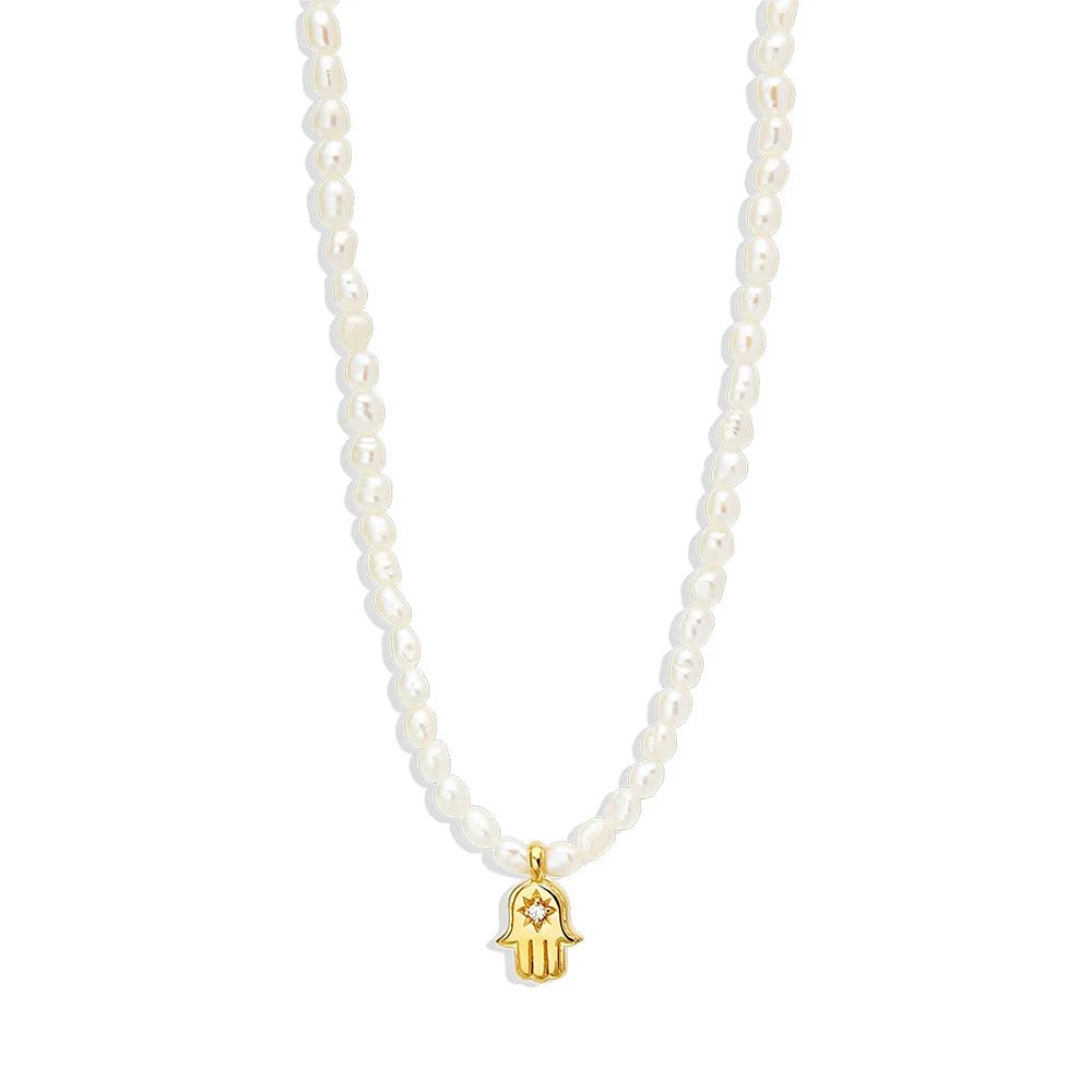 S925 Dainty Diamond Charm Pearl Necklace - Veinci