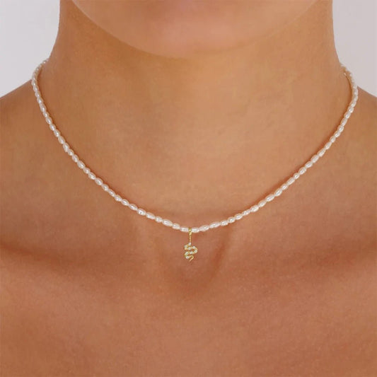 S925 Dainty Diamond Charm Pearl Necklace - Veinci