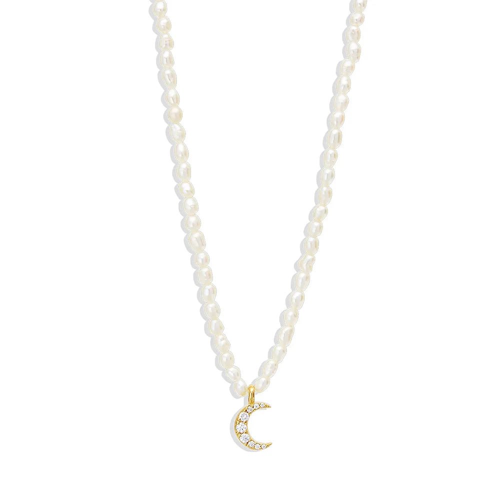 S925 Dainty Diamond Charm Pearl Necklace - Veinci