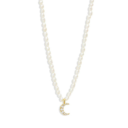 S925 Dainty Diamond Charm Pearl Necklace - Veinci