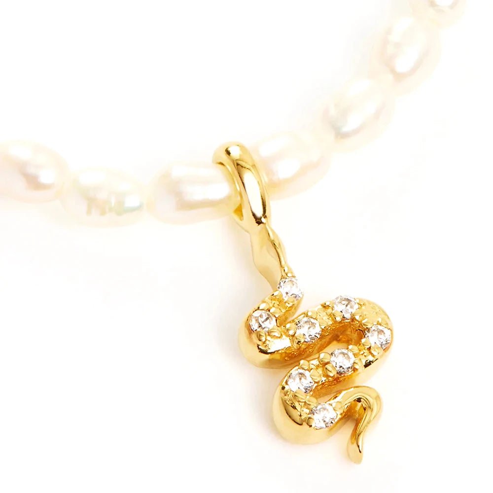 S925 Dainty Diamond Charm Pearl Necklace - Veinci