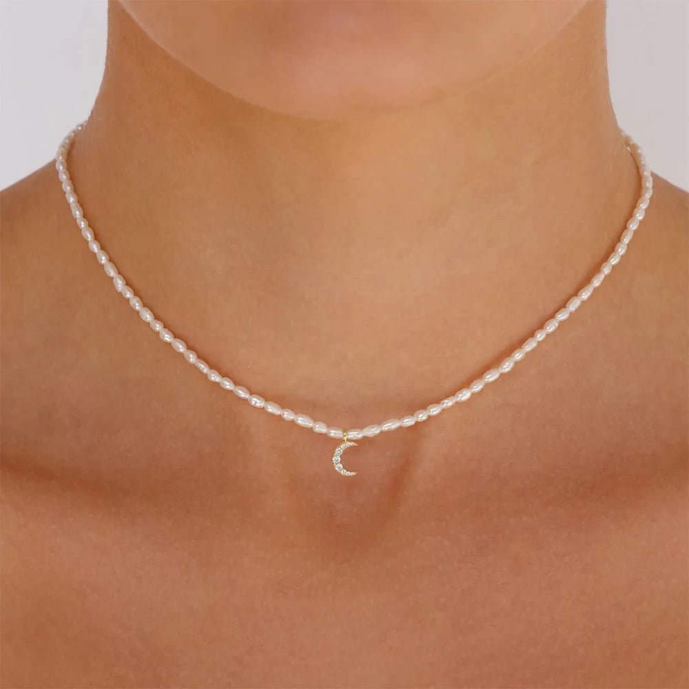 S925 Dainty Diamond Charm Pearl Necklace - Veinci