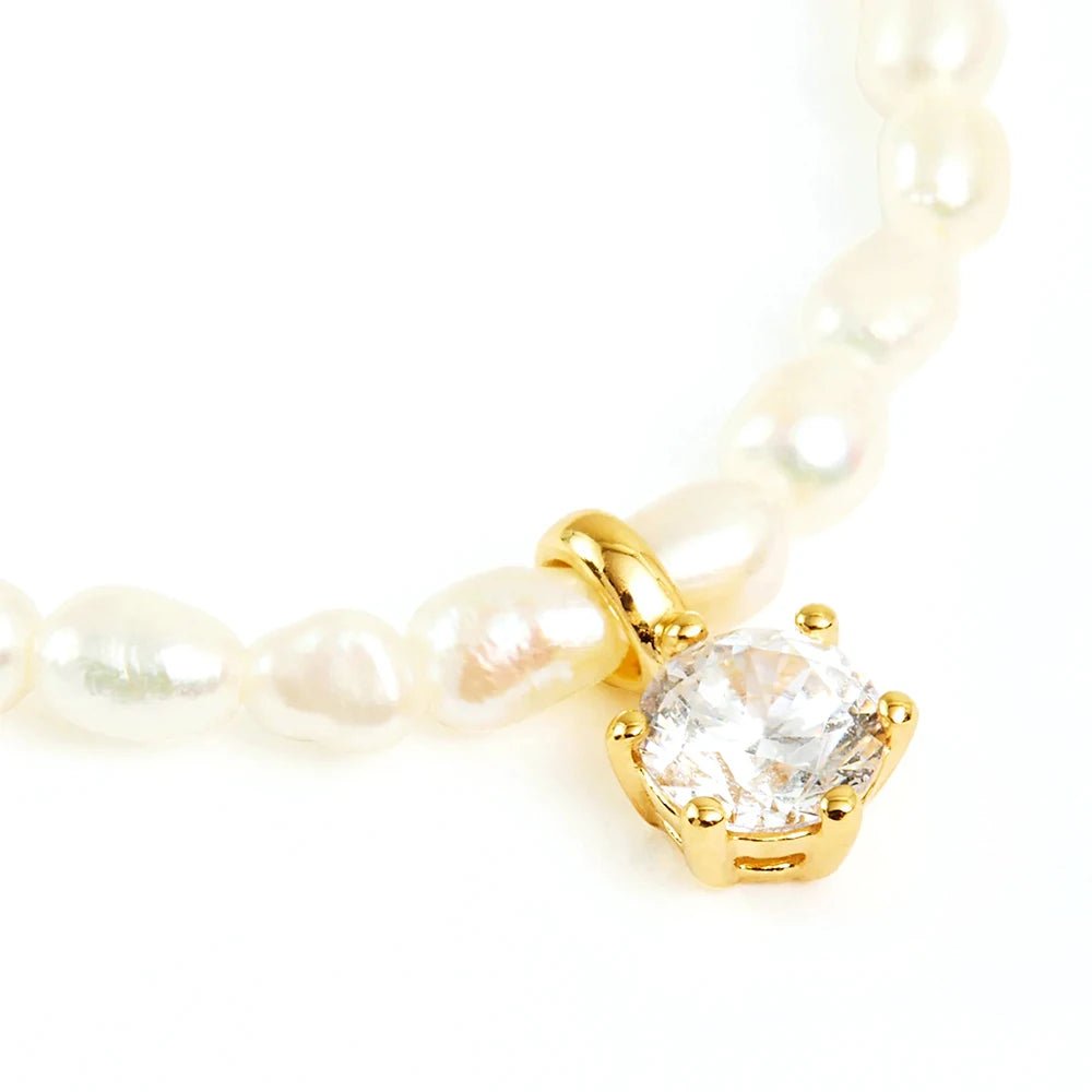 S925 Dainty Diamond Charm Pearl Necklace - Veinci