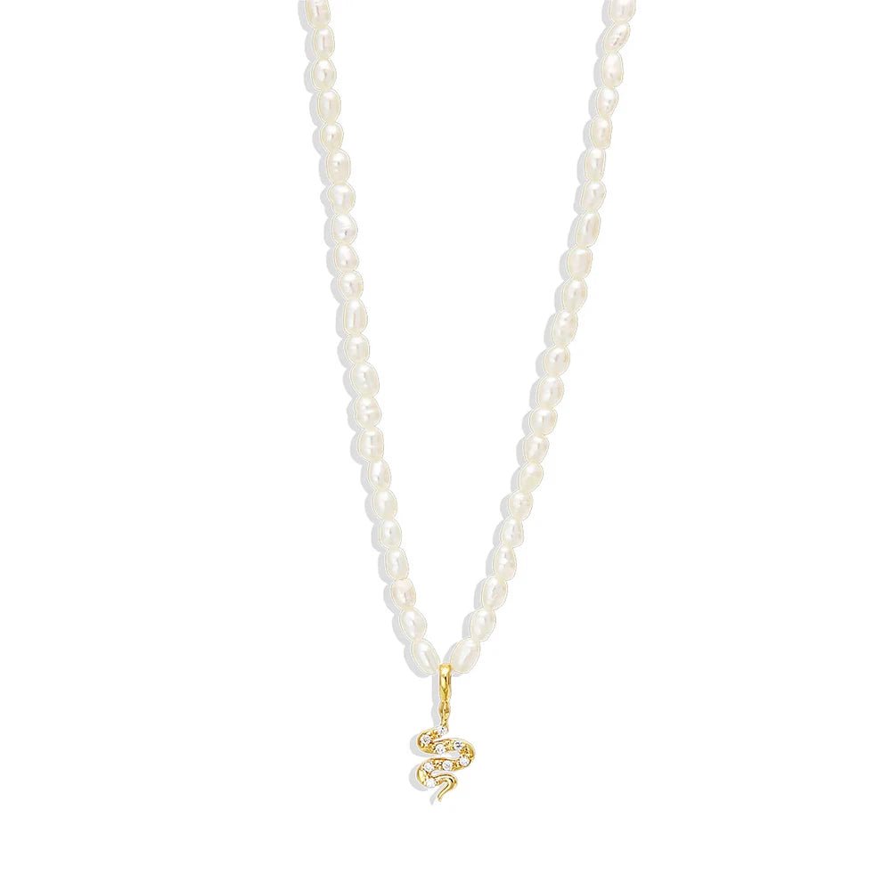 S925 Dainty Diamond Charm Pearl Necklace - Veinci