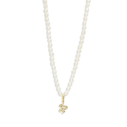 S925 Dainty Diamond Charm Pearl Necklace - Veinci