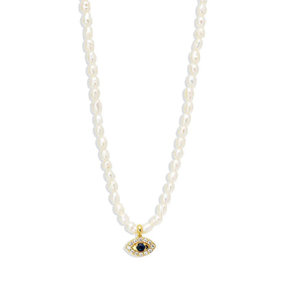 S925 Dainty Diamond Charm Pearl Necklace - Veinci