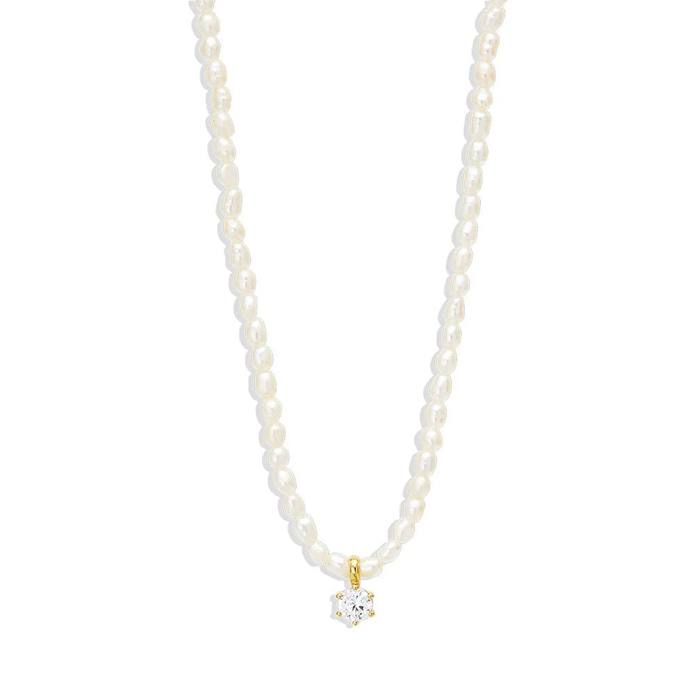 S925 Dainty Diamond Charm Pearl Necklace - Veinci