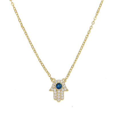 S925 Dainty Hamsa Hand Diamond Pendant Necklace - Veinci