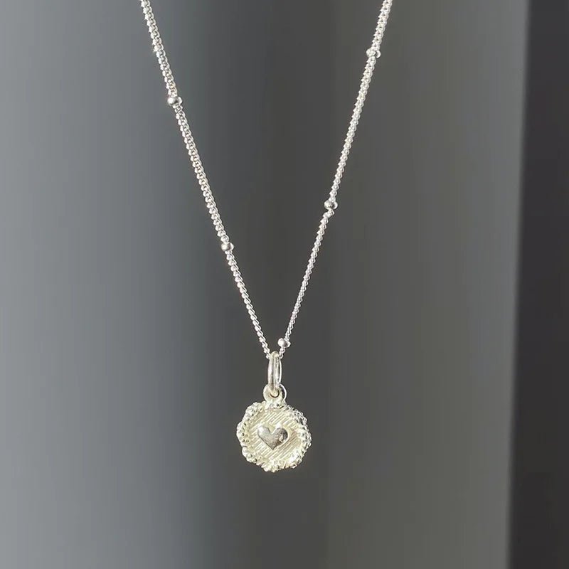 S925 Dainty Heart Coin Satellite Necklace - Veinci