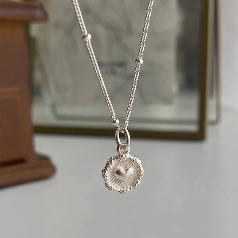 S925 Dainty Heart Coin Satellite Necklace - Veinci