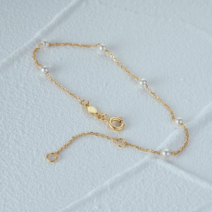 S925 Dainty Satellite Pearl Chain Bracelet - Veinci