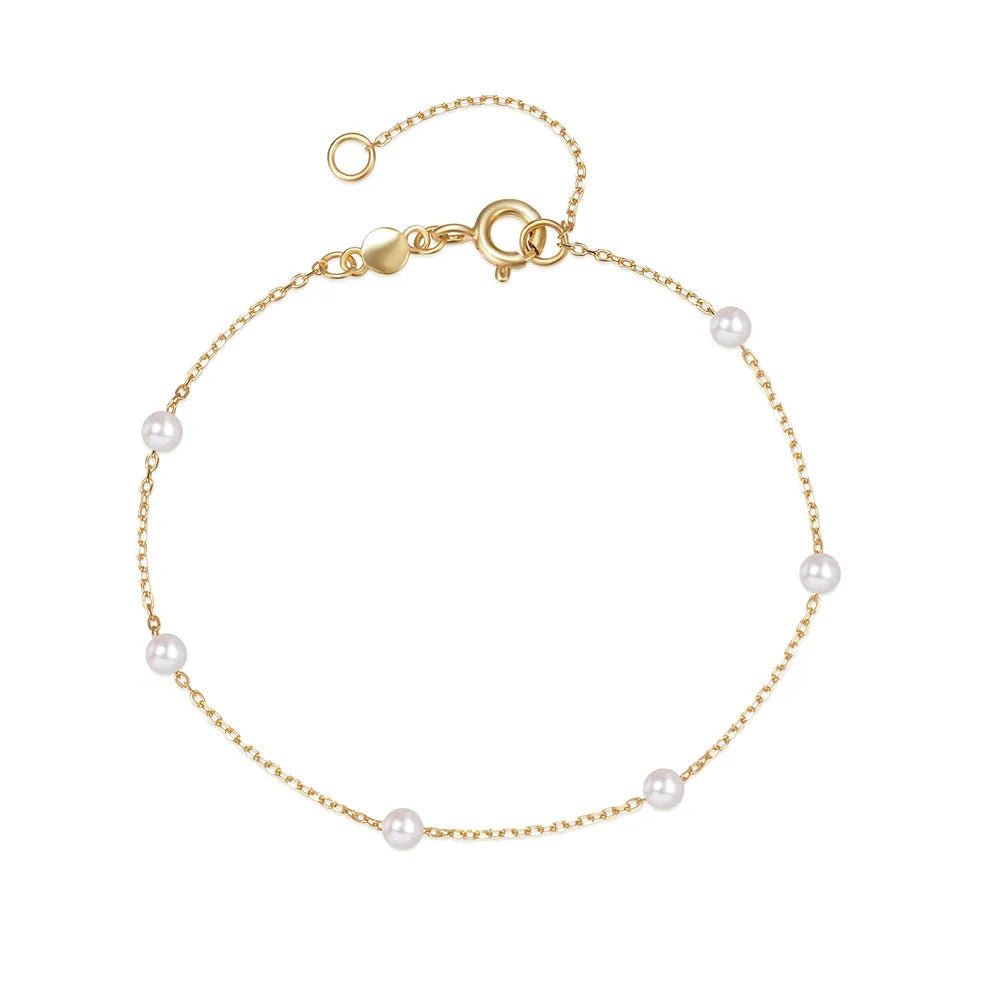 S925 Dainty Satellite Pearl Chain Bracelet - Veinci