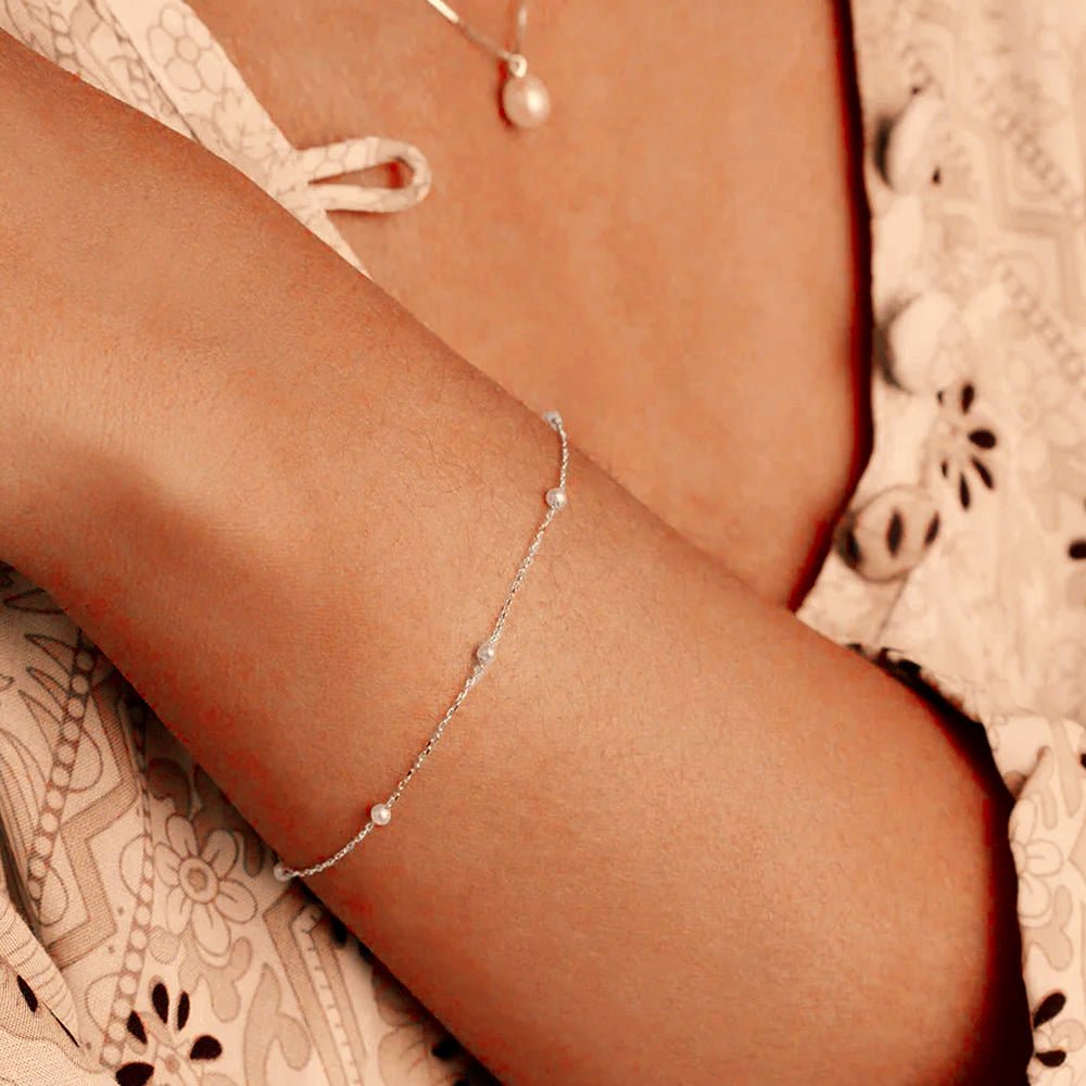 S925 Dainty Satellite Pearl Chain Bracelet - Veinci