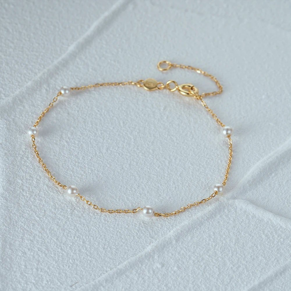 S925 Dainty Satellite Pearl Chain Bracelet - Veinci