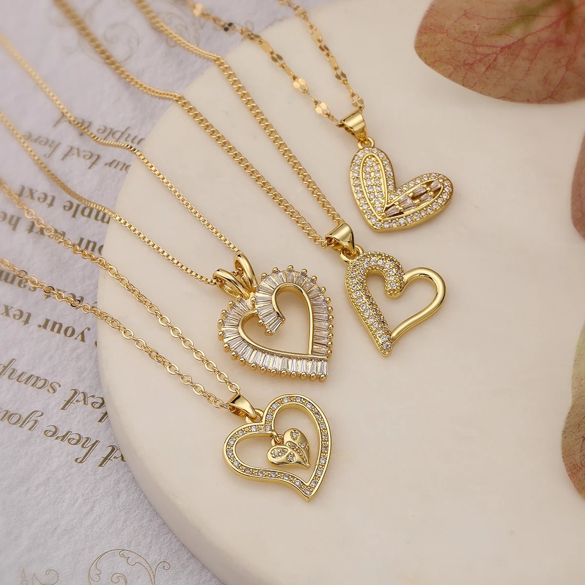 Shimmering Diamond Accented Heart Necklaces - Veinci