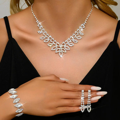 Shimmering Oval Diamond Necklace, Bracelet, and Earring Set - Veinci