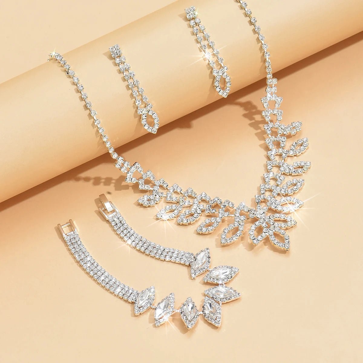 Shimmering Oval Diamond Necklace, Bracelet, and Earring Set - Veinci