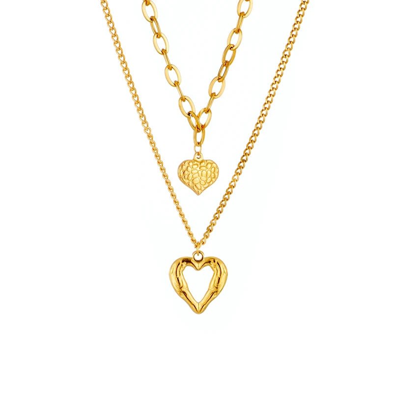 Stacked Golden Heart Contrast Necklaces - Veinci