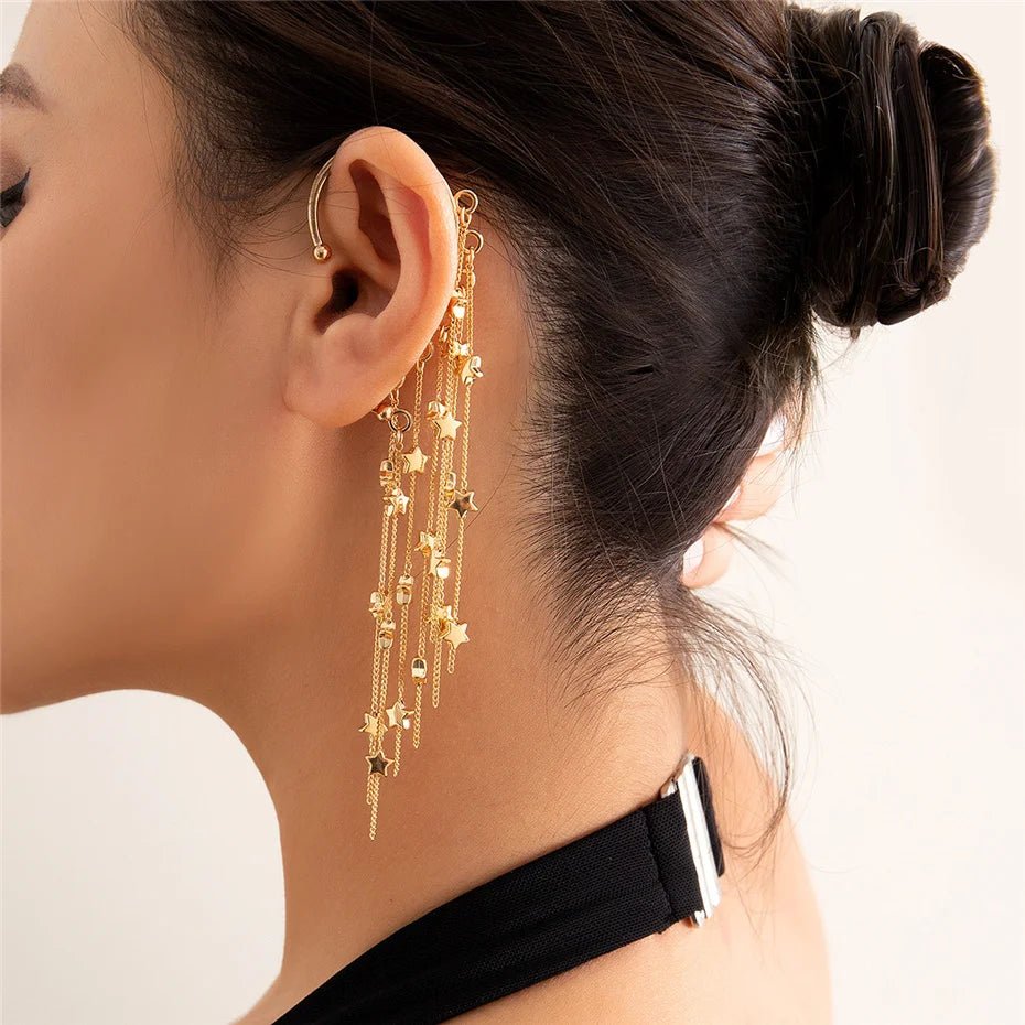 Star Chandelier Tassel Earring Cuff - Veinci