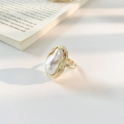 Statement Gold Accented Pearl Ring - Veinci