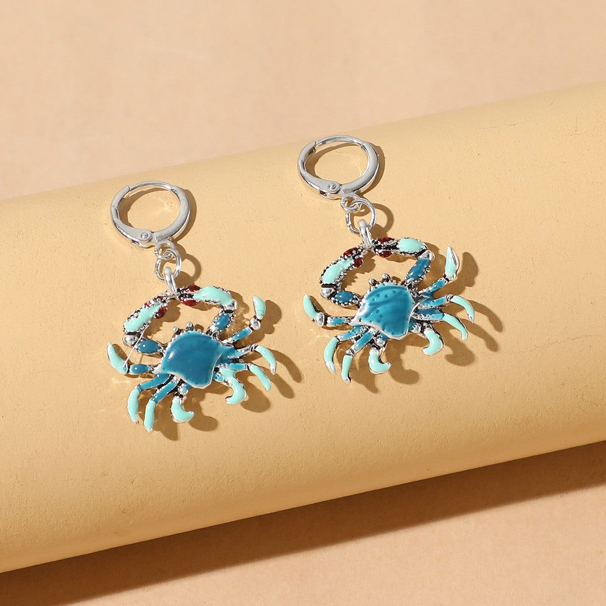 Cute Vintage Enamel Crab Dangle Earrings