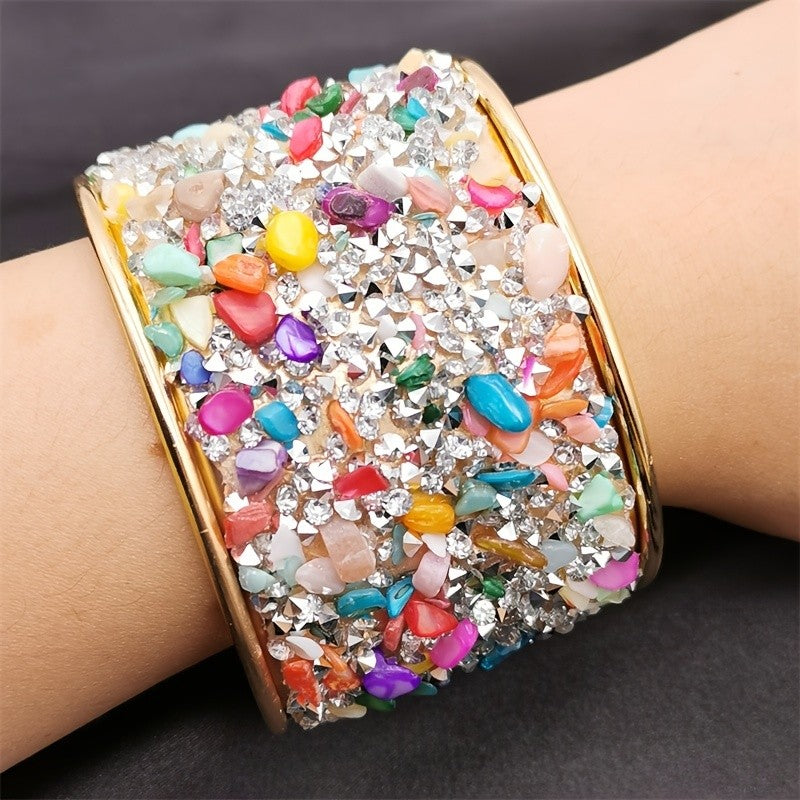 Boho Rainbow Crystal Cuff Bracelet